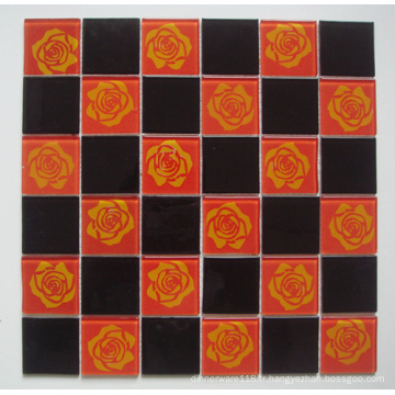Verre mosaïque rouge / noir avec motif de fleurs (TM8025)